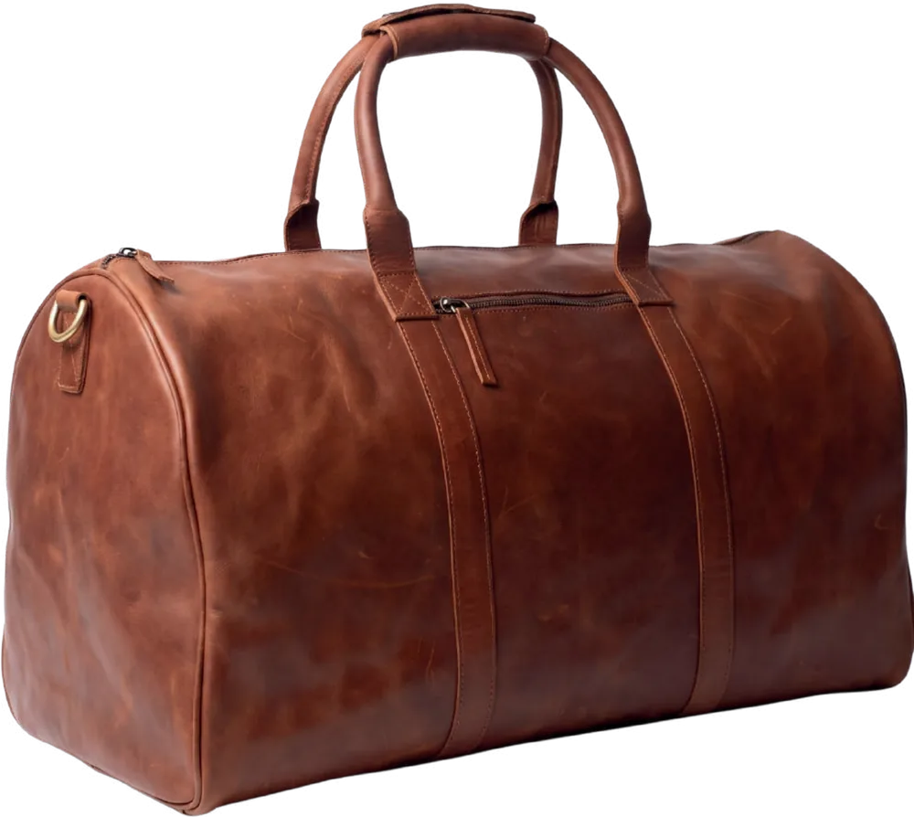 Brown leather duffle bag