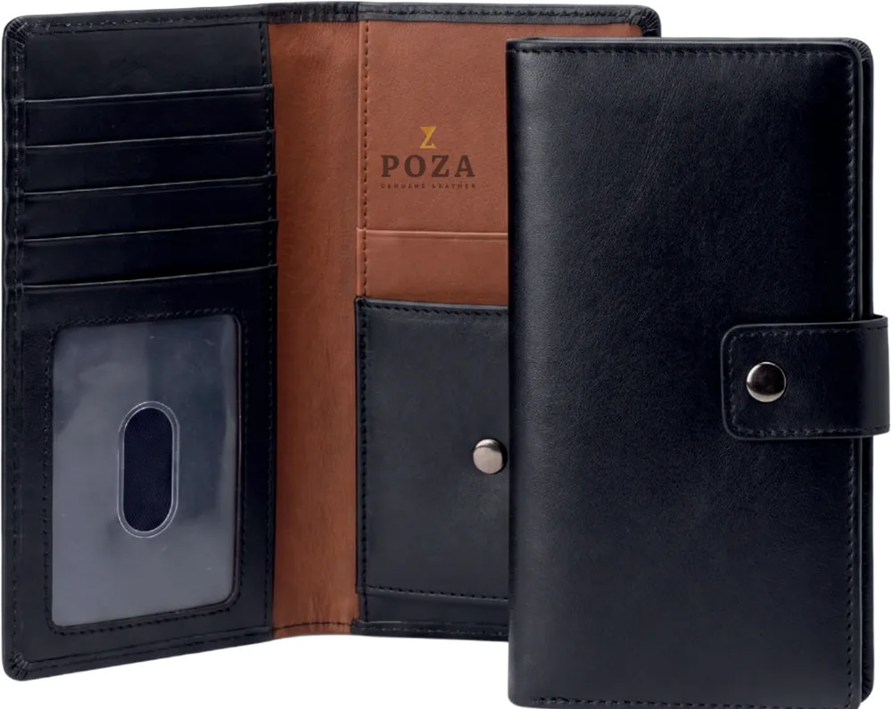 Black and tan leather travel wallets