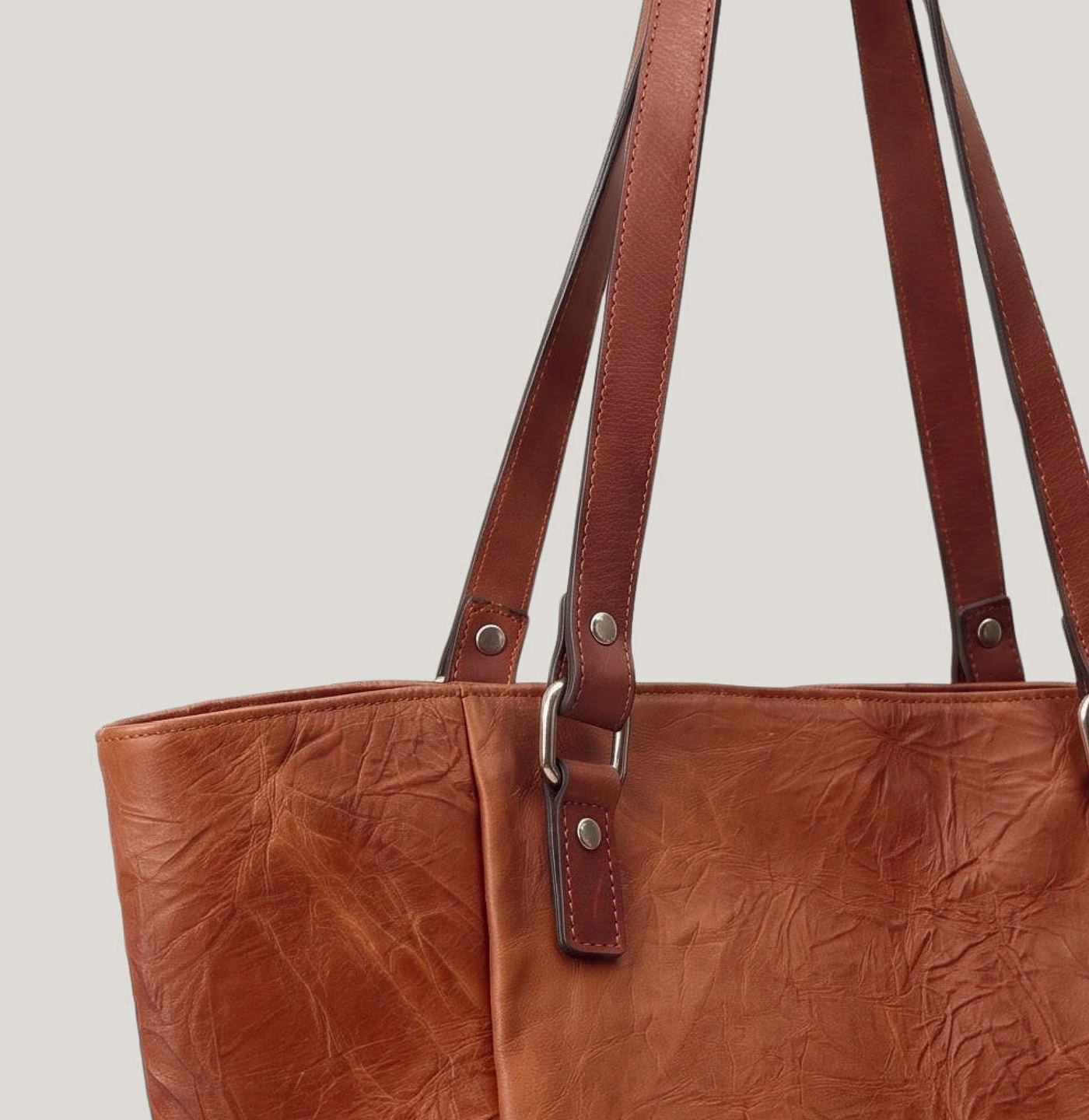 Tan crinkled-leather tote with long leather handles