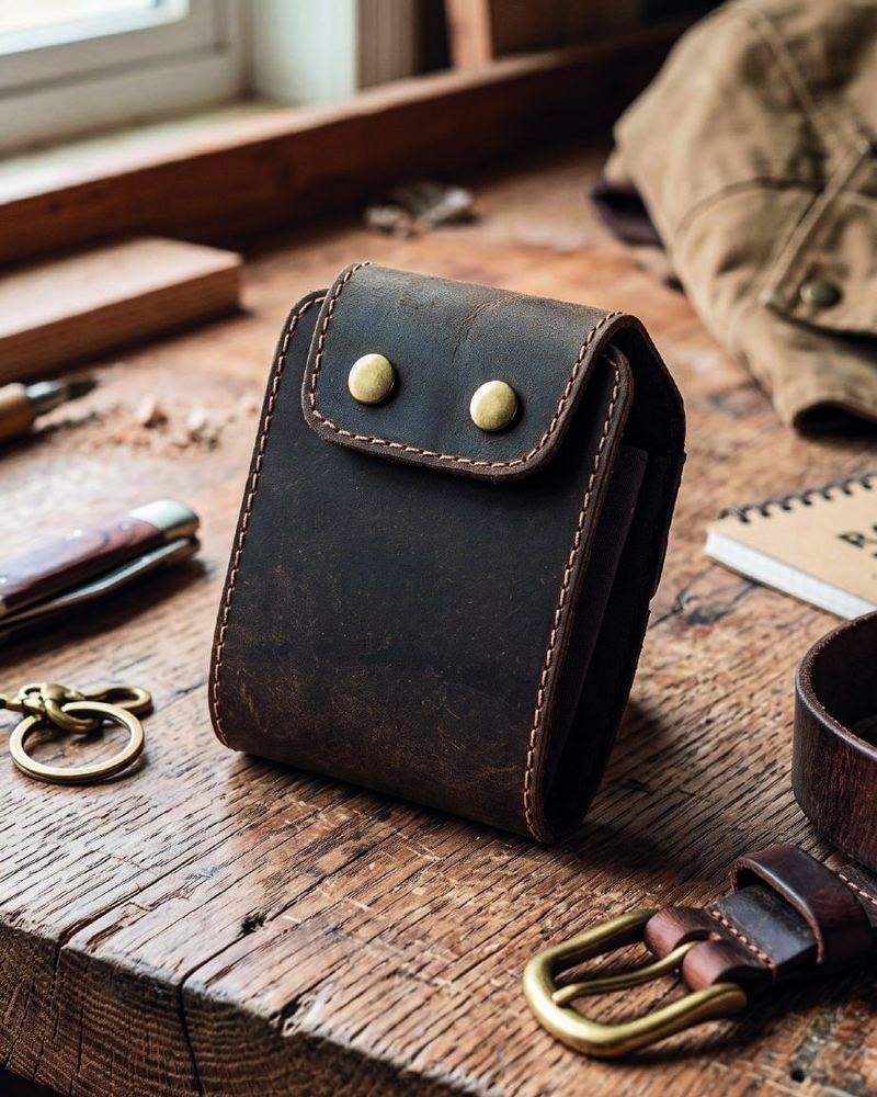 Leather card holder CH26-9049 in cow oil pull-up leather
