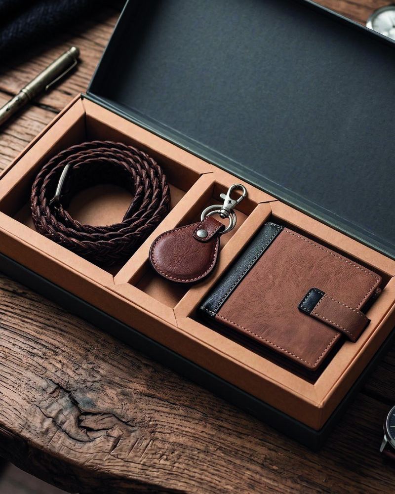 Leather braided belt, key chain and wallet set CP26-9032 in cow leather leather