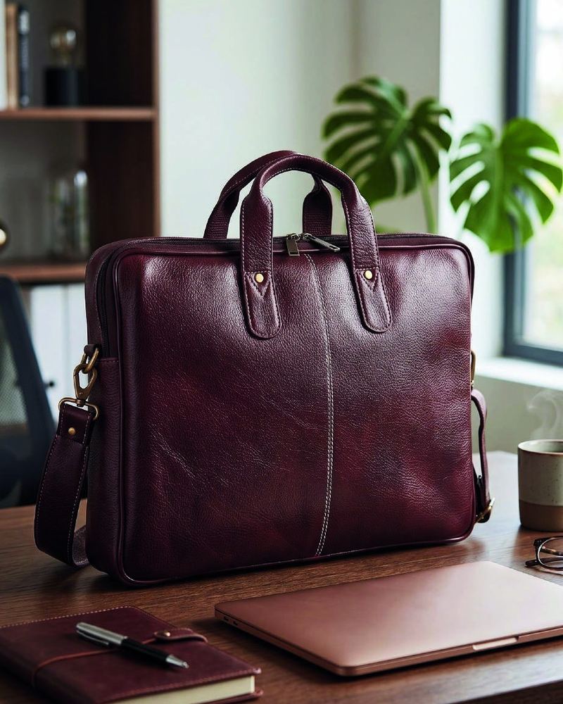 Leather laptop bag LB26-9002 in cow printed milled leather