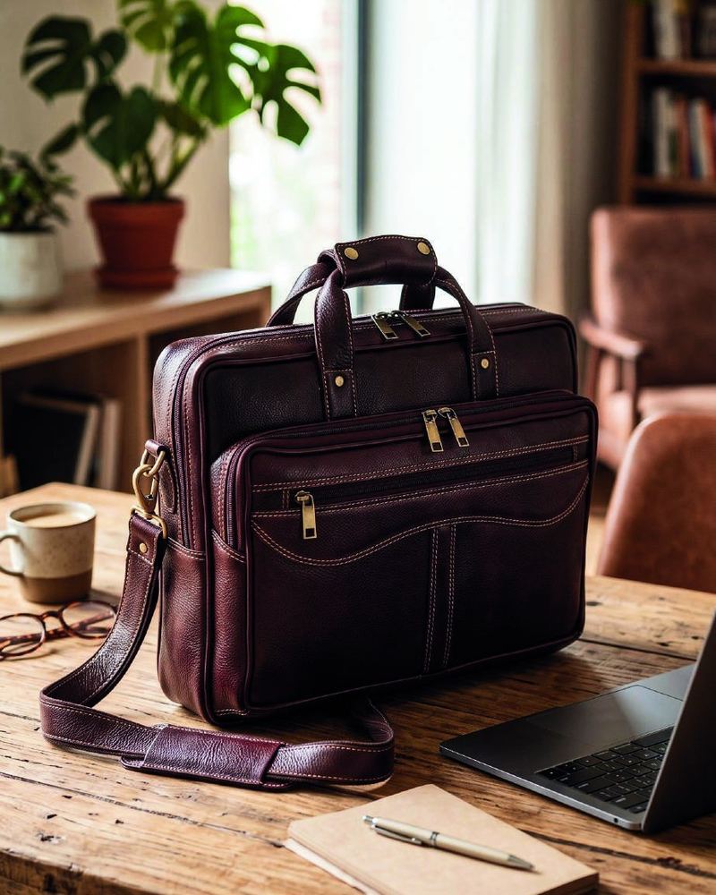 Leather laptop bag LB26-9003 in cow printed milled leather