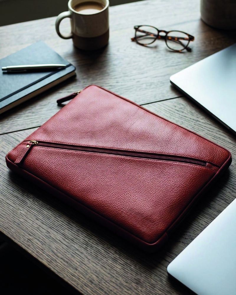 Leather laptop sleeve LS26-9005 in cow printed leather