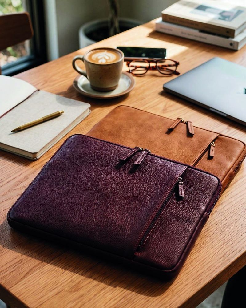 Leather laptop sleeve LS26-9006 in cow printed leather