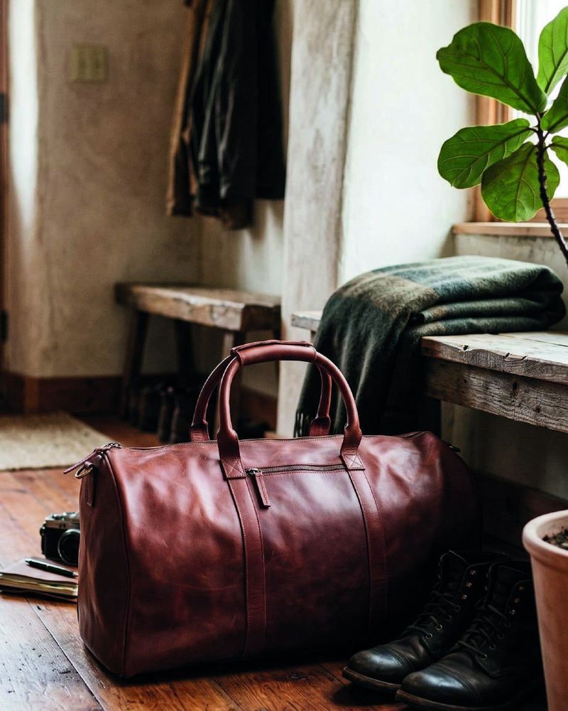 Leather duffle bag TB26-9020 in cow natural dry milled leather
