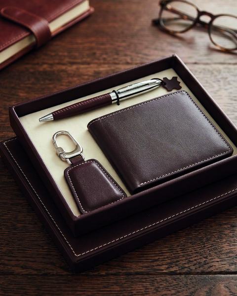 Wallet, key chain and pen set, CP26-9029, in cow softy leather