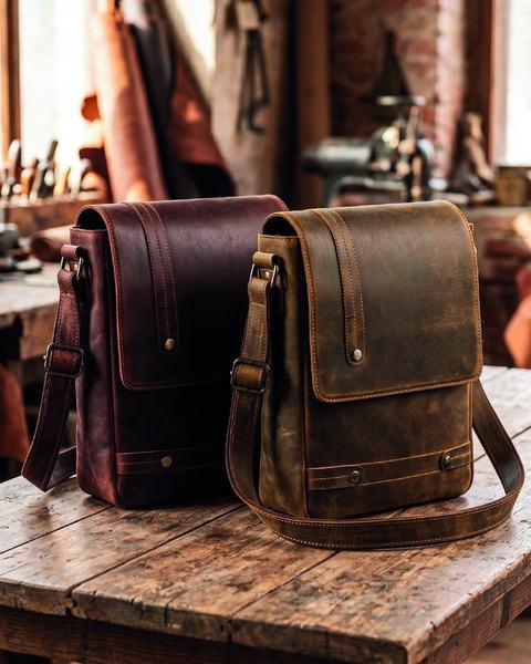 Messenger bag, MB26-9013, in cow oil pull-up leather